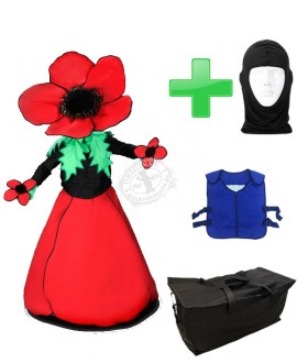 Kostüm Blume Rot 1 + Kühlweste "Blue M24" + Tasche "Star" + Hygiene Maske (Hochwertig)