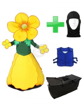 Kostüm Blume Gelb 3 + Kühlweste "Blue M24" + Tasche "Star" + Hygiene Maske (Hochwertig)