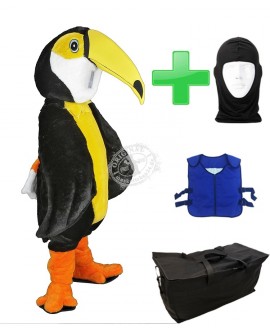 Kostüm Tukan + Kühlweste "Blue M24" + Tasche "Star" + Hygiene Maske (Hochwertig)