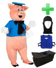 Maskottchen Schwein 10 + Kühlweste "Blue M24" + Tasche "Star" + Hygiene Maske (Hochwertig)