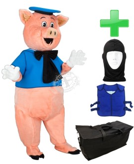 Maskottchen Schwein 10 + Kühlweste "Blue M24" + Tasche "Star" + Hygiene Maske (Hochwertig)
