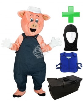 Maskottchen Schwein 11 + Kühlweste "Blue M24" + Tasche "Star" + Hygiene Maske (Hochwertig)