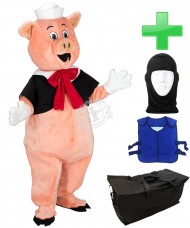 Kostüm Schwein 12 + Kühlweste "Blue M24" + Tasche "Star" + Hygiene Maske (Hochwertig)