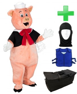 Kostüm Schwein 12 + Kühlweste "Blue M24" + Tasche "Star" + Hygiene Maske (Hochwertig)
