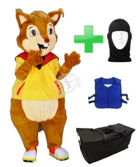Kostüm Biber + Kühlweste "Blue M24" + Tasche "Star" + Hygiene Maske (Hochwertig)