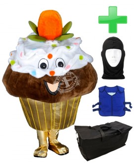 Kostüm Cupcake / Muffin 1 + Kühlweste "Blue M24" + Tasche "Star" + Hygiene Maske (Hochwertig)