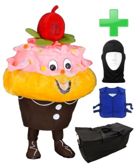 Kostüm Cupcake / Muffin 2 + Kühlweste "Blue M24" + Tasche "Star" + Hygiene Maske (Hochwertig)