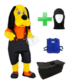 Maskottchen Hund 28 + Kühlweste "Blue M24" + Tasche "Star" + Hygiene Maske (Hochwertig)