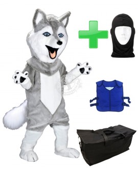 Kostüm Husky + Kühlweste "Blue M24" + Tasche "Star" + Hygiene Maske (Hochwertig)