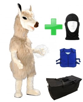 Kostüm Alpaka / Lama 2 + Kühlweste "Blue M24" + Tasche "Star" + Hygiene Maske (Hochwertig)