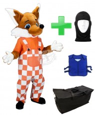 Kostüm Fuchs 5 + Kühlweste "Blue M24" + Tasche "Star" + Hygiene Maske (Hochwertig)