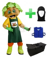 Kostüm Salat + Kühlweste "Blue M24" + Tasche "Star" + Hygiene Maske (Hochwertig)