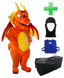 Kostüm Drache 13 + Kühlweste "Blue M24" + Tasche "XL" + Hygiene Maske (Hochwertig)