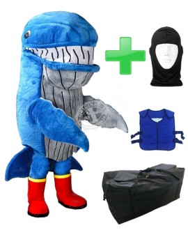Kostüm Wal / Blauwal 2 + Kühlweste "Blue M24" + Tasche "XL" + Hygiene Maske (Hochwertig)