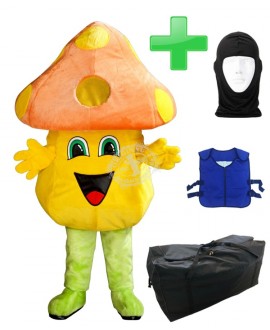 Kostüm Pilz / Champignon 1 + Kühlweste "Blue M24" + Tasche "Star" + Hygiene Maske (Hochwertig)