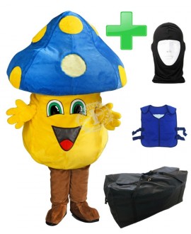 Kostüm Pilz / Champignon 2 + Kühlweste "Blue M24" + Tasche "Star" + Hygiene Maske (Hochwertig)