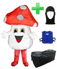 Kostüm Pilz / Champignon 4 + Kühlweste "Blue M24" + Tasche "XL" + Hygiene Maske (Hochwertig)