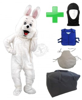 Kostüm Hase 74p "Weiß" + Kissen + Kühlweste "Blue M24" + Tasche "L" + Hygiene Maske (Hochwertig)