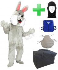 Kostüm Hase 74p "Grau" + Kissen + Kühlweste "Blue M24" + Tasche "L" + Hygiene Maske (Hochwertig)