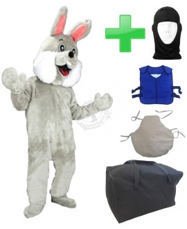 Kostüm Hase 74p "Grau" + Kissen + Kühlweste "Blue M24" + Tasche "L" + Hygiene Maske (Hochwertig)
