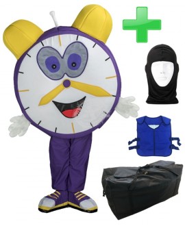Kostüm Uhr / Wecker + Kühlweste "Blue M24" + Tasche "XL" + Hygiene Maske (Hochwertig)