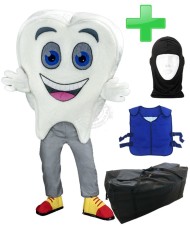 Kostüm Zahn + Kühlweste "Blue M24" + Tasche "XL" + Hygiene Maske (Hochwertig)