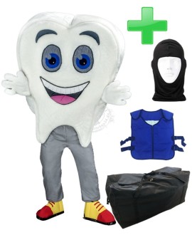 Kostüm Zahn + Kühlweste "Blue M24" + Tasche "XL" + Hygiene Maske (Hochwertig)
