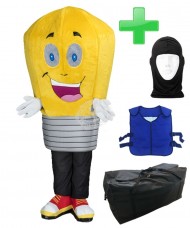 Kostüm Glühbirne / Lampe + Kühlweste "Blue M24" + Tasche "XL" + Hygiene Maske (Hochwertig)