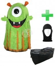 Kostüm Alien / Monster "Grüner Hugo" + Tasche "XL" + Hygiene Maske (Hochwertig)
