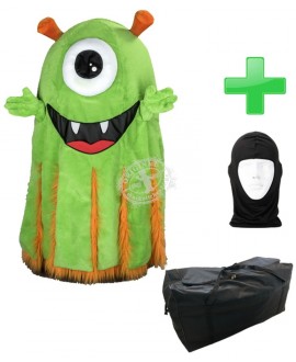 Kostüm Alien / Monster "Grüner Hugo" + Tasche "XL" + Hygiene Maske (Hochwertig)