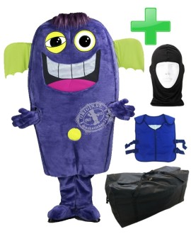 Kostüm Alien / Monster "Violetta" + Kühlweste "Blue M24" + Tasche "Star" + Hygiene Maske (Hochwertig)