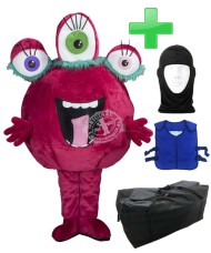 Kostüm Alien / Monster "Rosa Runde" + Kühlweste "Blue M24" + Tasche "XL" + Hygiene Maske (Hochwertig)