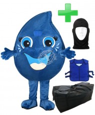 Wassertropfen Kostüm 2 + Kühlweste "Blue M24" + Tasche "XL" + Hygiene Maske (Hochwertig)