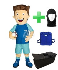 Kostüm Fußballer + Kühlweste "Blue M24" + Tasche "Star" + Hygiene Maske (Hochwertig)