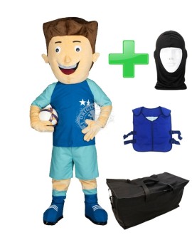Kostüm Fußballer + Kühlweste "Blue M24" + Tasche "Star" + Hygiene Maske (Hochwertig)