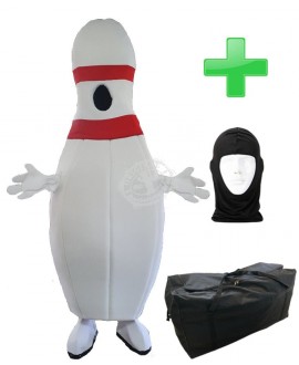 Kostüm Bowling Pin mit sichtbaren Gesicht Kostüm + Tasche "XL" + Hygiene Maske (Hochwertig)