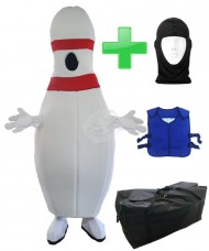 Kostüm Bowling Pin mit sichtbaren Gesicht Kostüm + Kühlweste "Blue M24" + Tasche "XL" + Hygiene Maske (Hochwertig)