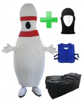 Kostüm Bowling Pin mit sichtbaren Gesicht Kostüm + Kühlweste "Blue M24" + Tasche "XL" + Hygiene Maske (Hochwertig)