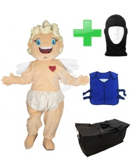 Kostüm Engel + Kühlweste "Blue M24" + Tasche "Star" + Hygiene Maske (Hochwertig)