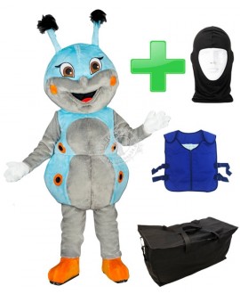 Kostüm Raupe + Kühlweste "Blue M24" + Tasche "Star" + Hygiene Maske (Hochwertig)