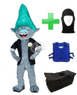 Kostüm Troll + Kühlweste "Blue M24" + Tasche "Star" + Hygiene Maske (Hochwertig)