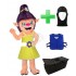 Kostüm Troll Frau + Kühlweste "Blue M24" + Tasche "Star" + Hygiene Maske (Hochwertig)