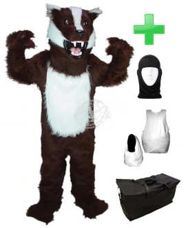 Kostüm Dachs 2 + Haube + Kissen + Tasche (Werbefigur)