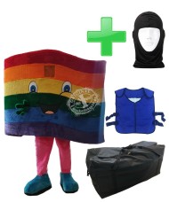 Kostüm Regenbogen LGBT Flagge + Kühlweste "Blue M24" + Tasche "XL" + Hygiene Maske (Hochwertig)