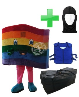 Kostüm Regenbogen LGBTQ Flagge + Kühlweste "Blue M24" + Tasche "XL" + Hygiene Maske (Hochwertig)