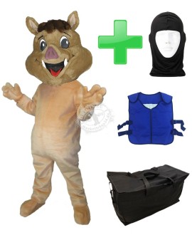 Kostüm Wildschwein 5 + Kühlweste "Blue M24" + Tasche "Star" + Hygiene Maske (Hochwertig)