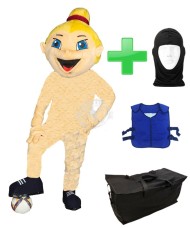 Kostüm Fußballerin 2a + Kühlweste "Blue M24" + Tasche "Star" + Hygiene Maske (Hochwertig)