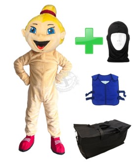 Kostüm Fußballerin 2a + Kühlweste "Blue M24" + Tasche "Star" + Hygiene Maske (Hochwertig)