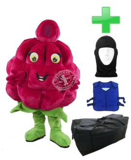 Kostüm Himbeere + Kühlweste "Blue M24" + Tasche "XXL" + Hygiene Maske (Hochwertig)
