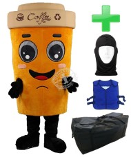 Kostüm Kaffee / Becher + Kühlweste "Blue M24" + Tasche "XL" + Hygiene Maske (Hochwertig)